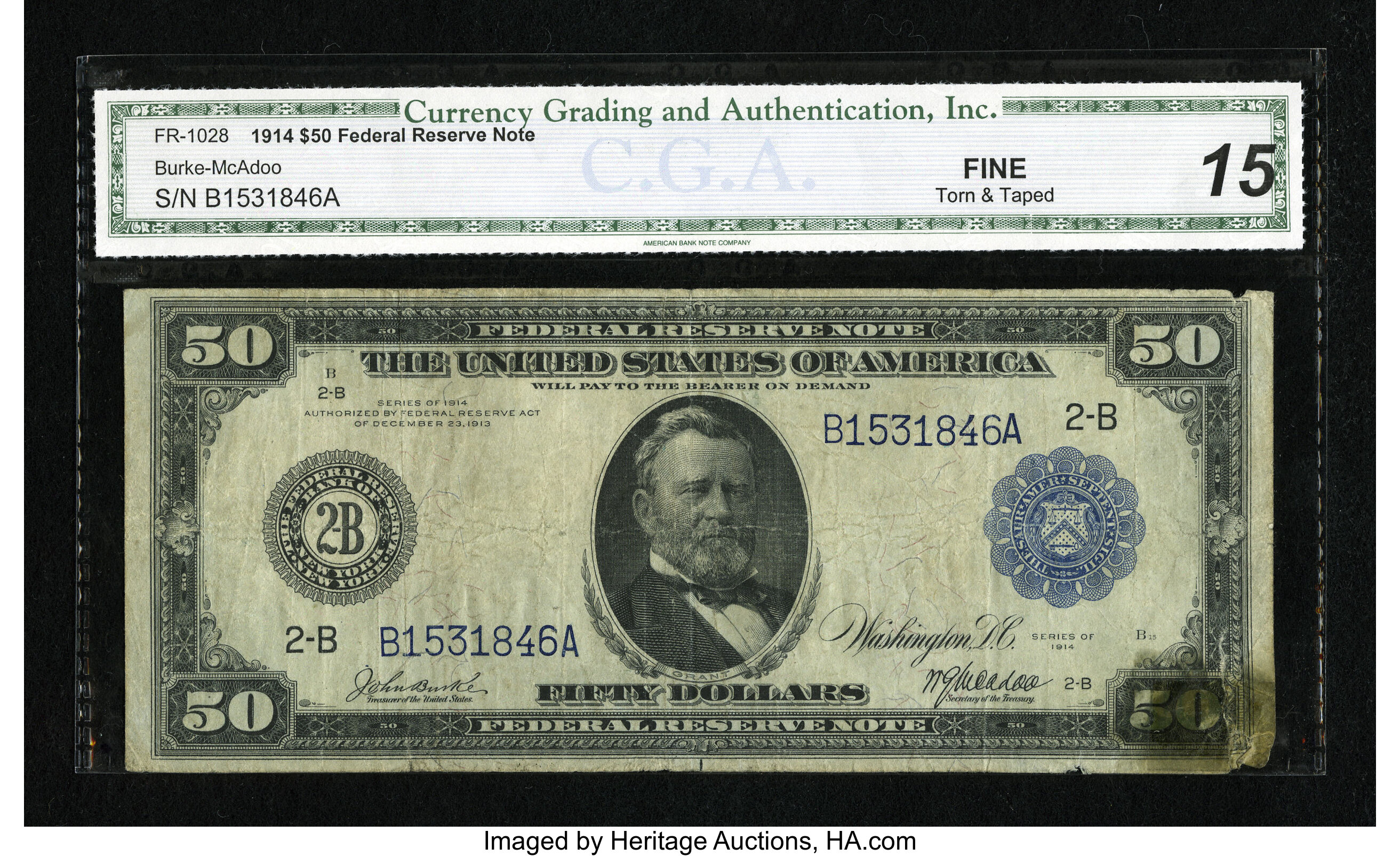 image for: Fr. 1028 $50 1914 Federal Reserve Note CGA Fine 15....