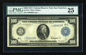 image for: Fr. 1131 $100 1914 Federal Reserve Note PMG Very Fine 25....