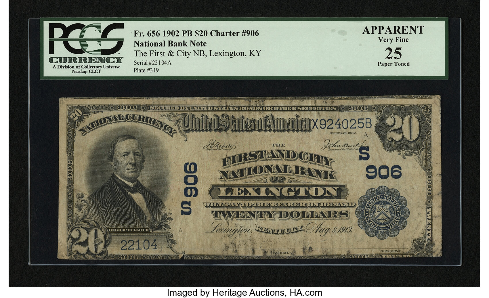 image for: Lexington, KY - $20 1902 Plain Back Fr. 656 The First & City NB Ch. # (S)906...