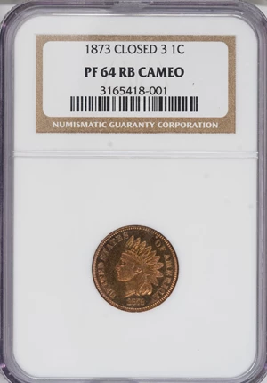 image for: 1873 1C Closed 3 PR64 RB Cameo NGC. NGC Census: (0/0). PCGS Population (4/3). (#82308)...