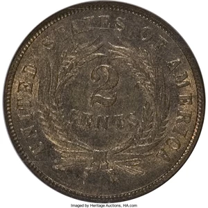 image for: 1867 2C MS66 Brown NGC. NGC Census: (3/0). PCGS Population (0/0). Mintage: 2,938,750. Numismedia Wsl. Price for NGC/PCGS co...
