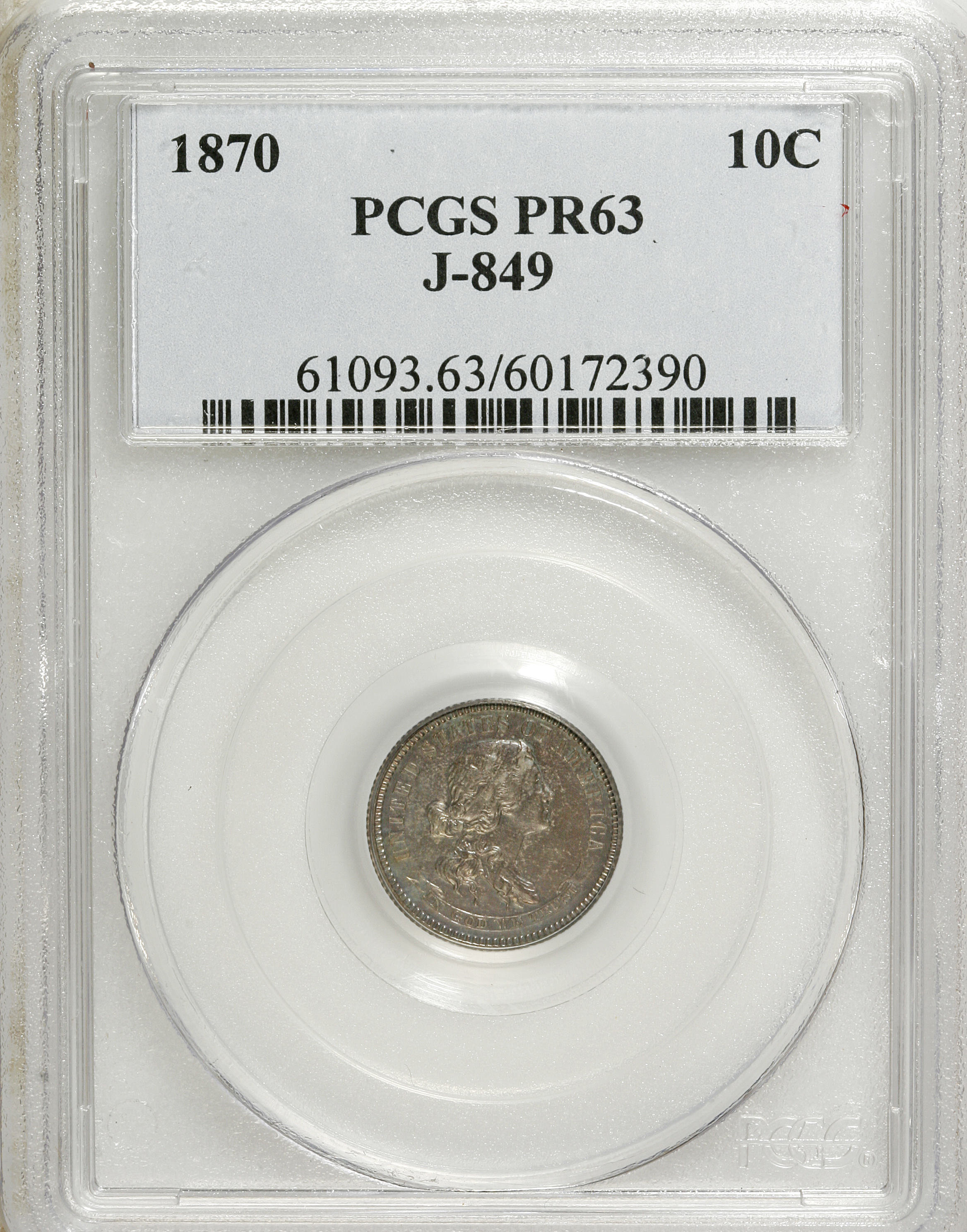 image for: 1870 10C Standard Silver Ten Cents, Judd-849, Pollock-956, R.5, PR63 PCGS. PCGS Population (11/9). NGC Census: (2/10).   (#...