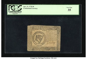 image for: Continental Currency April 11, 1778 $8 PCGS Very Fine 35....