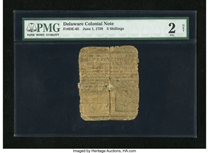 image for: Delaware June 1, 1759 5s PMG Fair 2 Net....