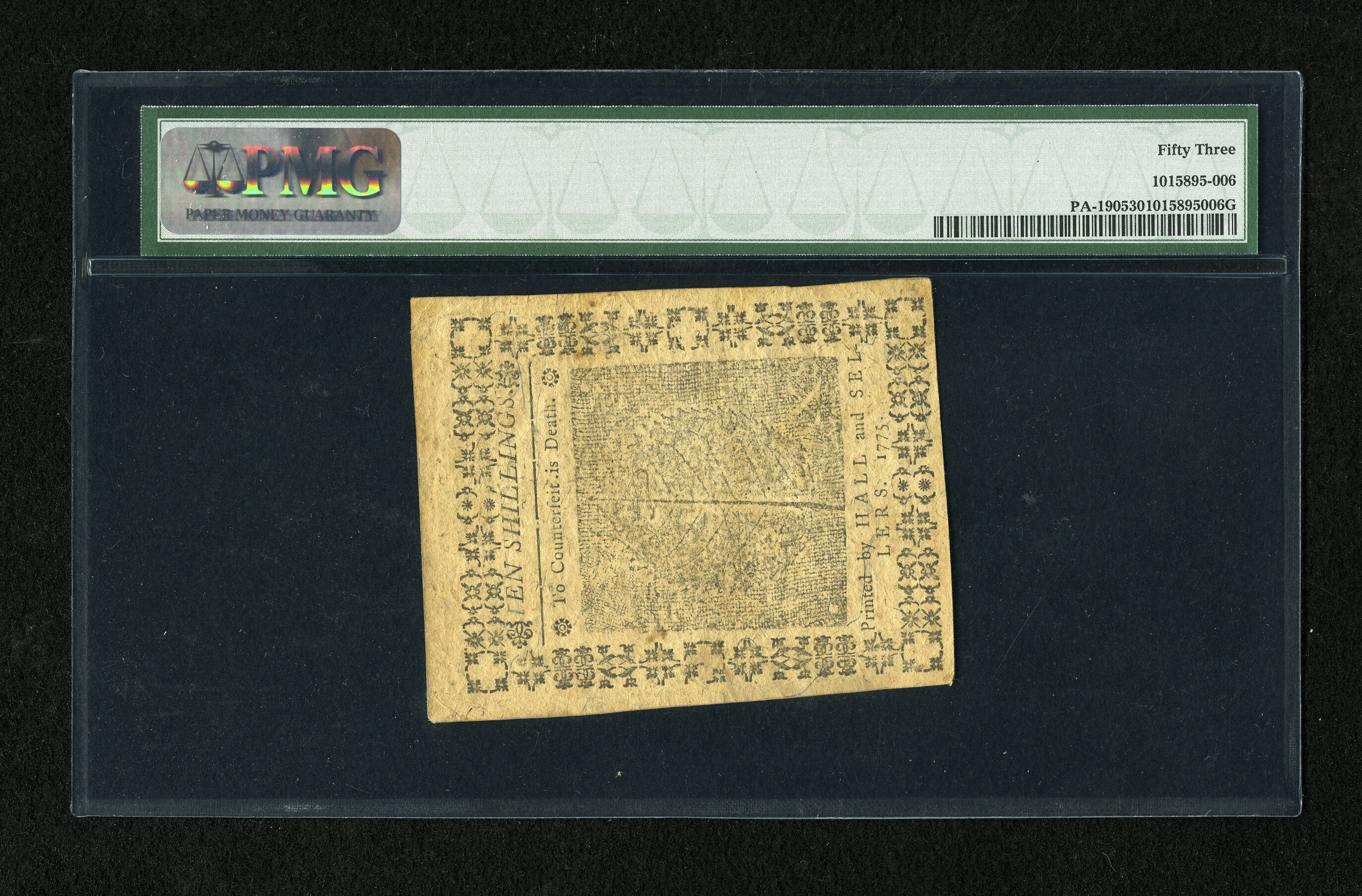 image for: Pennsylvania October 25, 1775 10s PMG About Uncirculated 53....