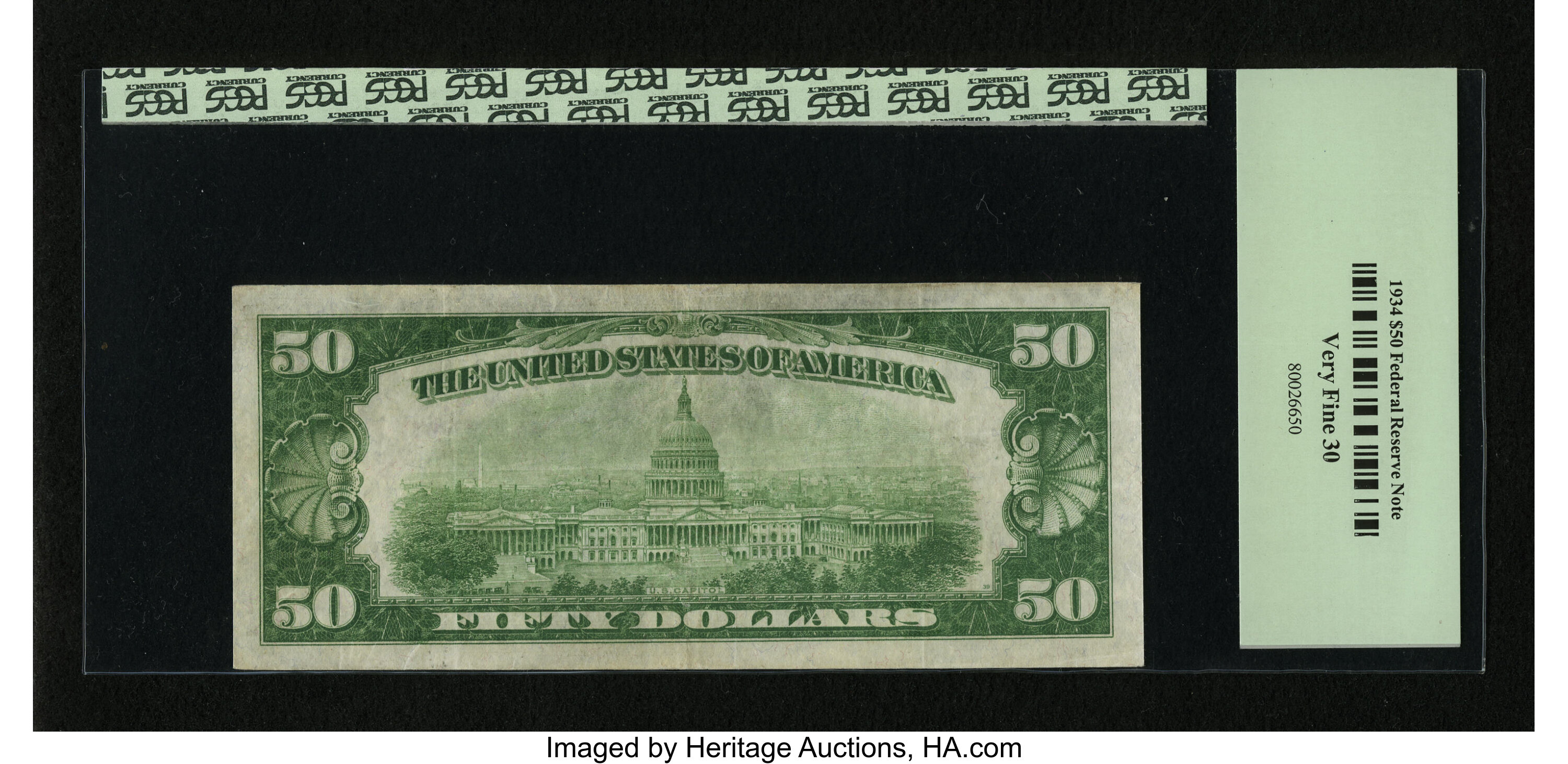 image for: Fr. 2102-B $50 1934 Light Green Seal Federal Reserve Note. PCGS Very Fine 30....