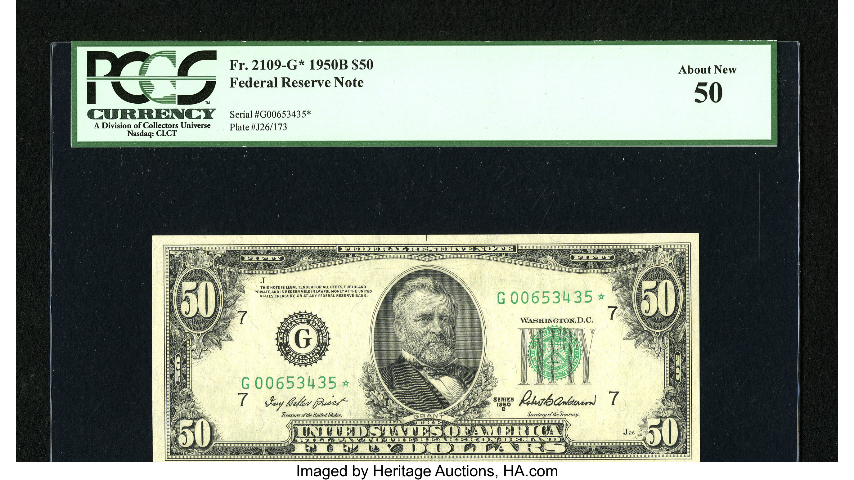 image for: Fr. 2109-G* $50 1950B Federal Reserve Star Note. PCGS About New 50....
