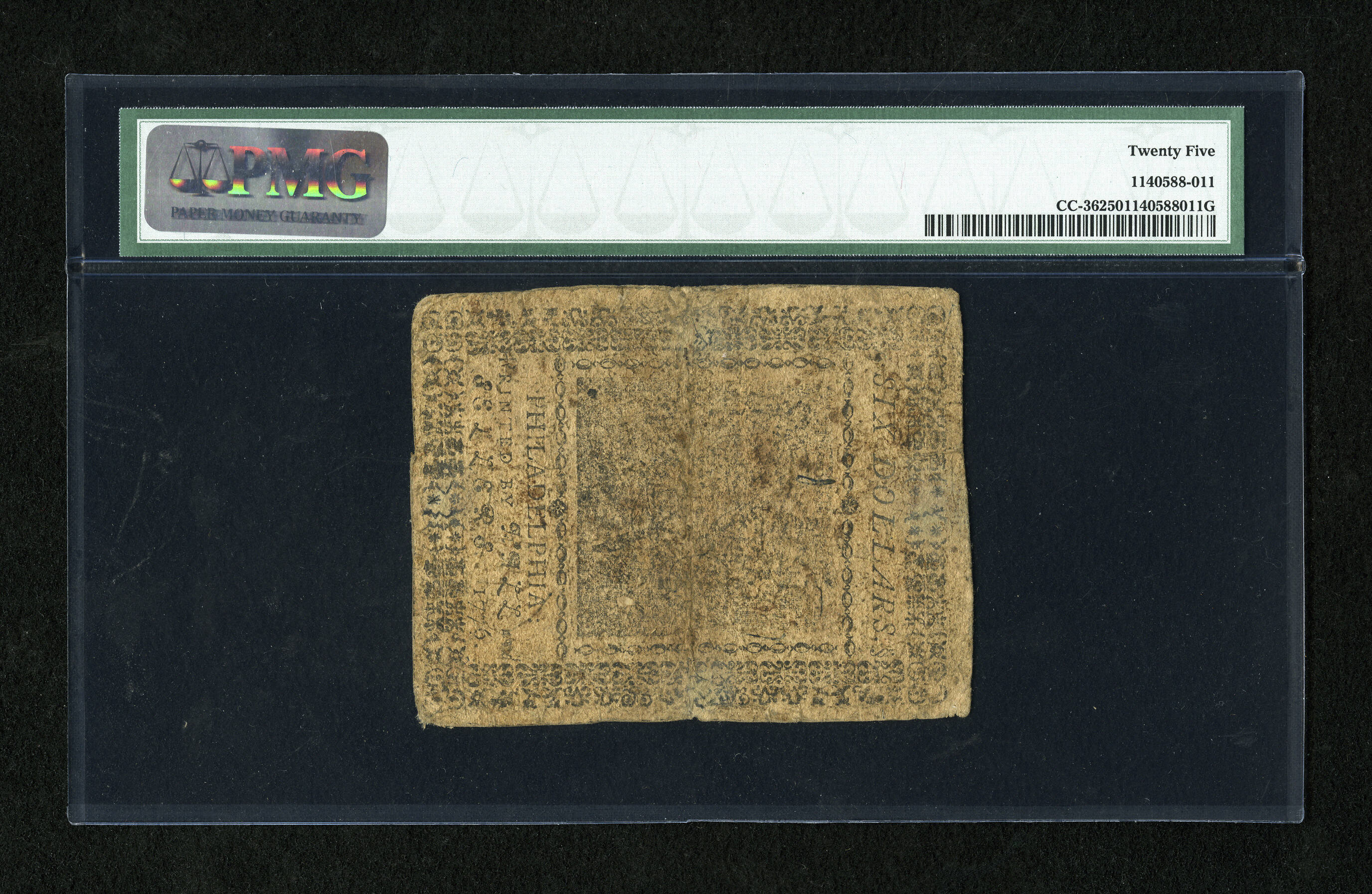 image for: Continental Currency May 9, 1776 $6 PMG Very Fine 25....