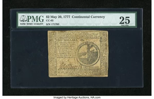image for: Continental Currency May 20, 1777 $2 PMG Very Fine 25....