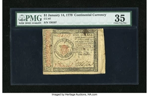 image for: Continental Currency January 14, 1779 $1 PMG Choice Very Fine 35....