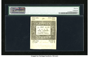 image for: Connecticut June 7, 1776 5s Uncancelled PMG About Uncirculated 55....