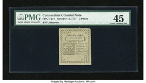 image for: Connecticut October 11, 1777 2d Uncancelled PMG Choice Extremely Fine 45....
