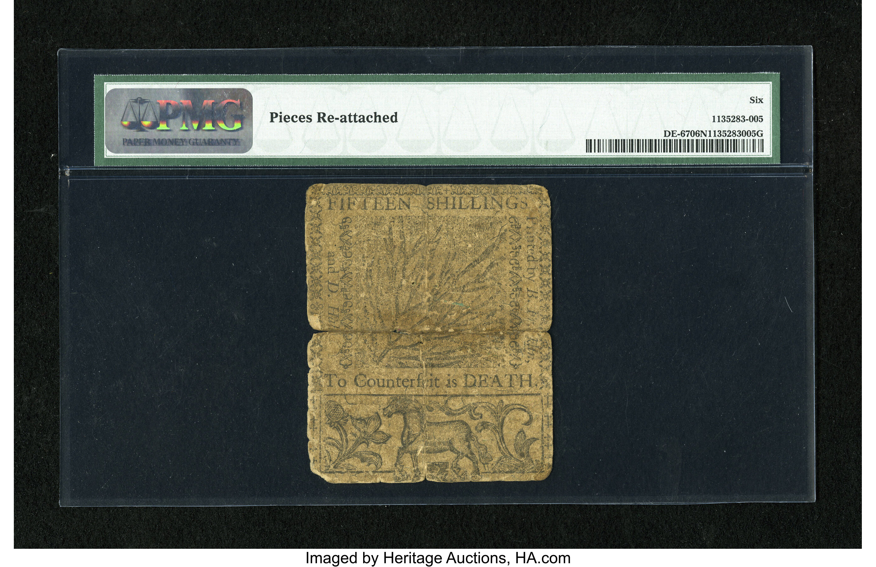 image for: Delaware June 1, 1759 15s PMG Good 6 Net....