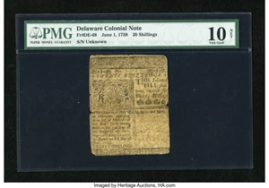 image for: Delaware June 1, 1759 20s PMG Very Good 10 Net....