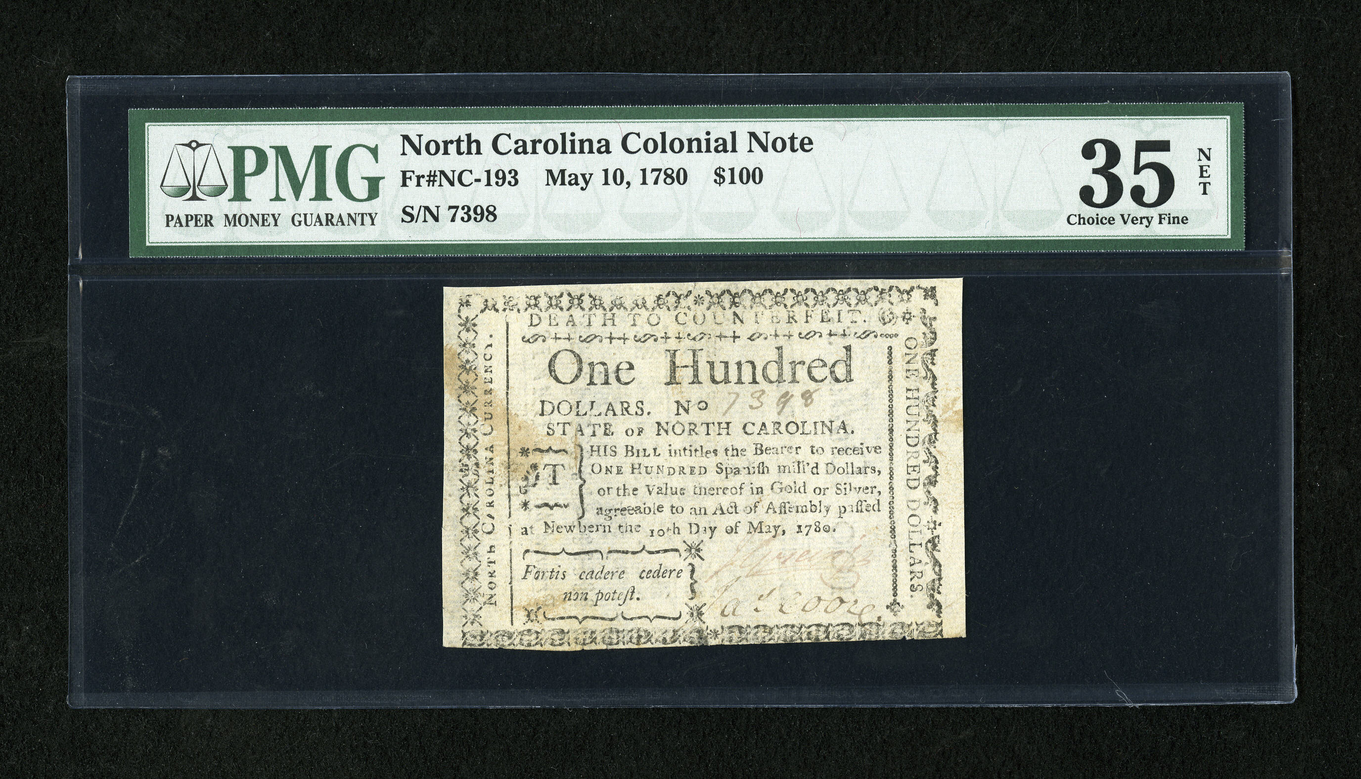 image for: North Carolina May 10, 1780 $100 PMG Choice Very Fine 35 Net....