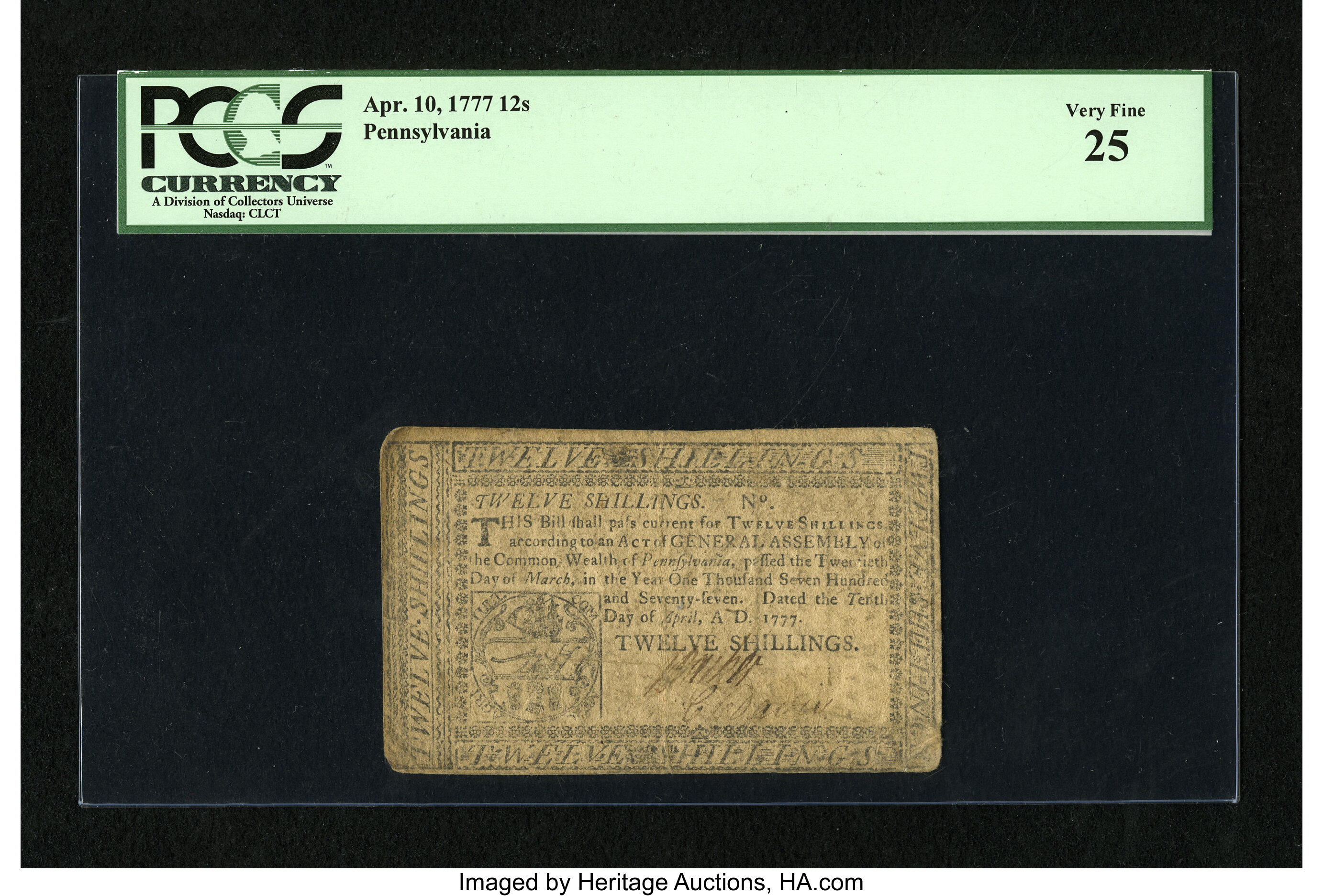 image for: Pennsylvania April 10, 1777 12s PCGS Very Fine 25....