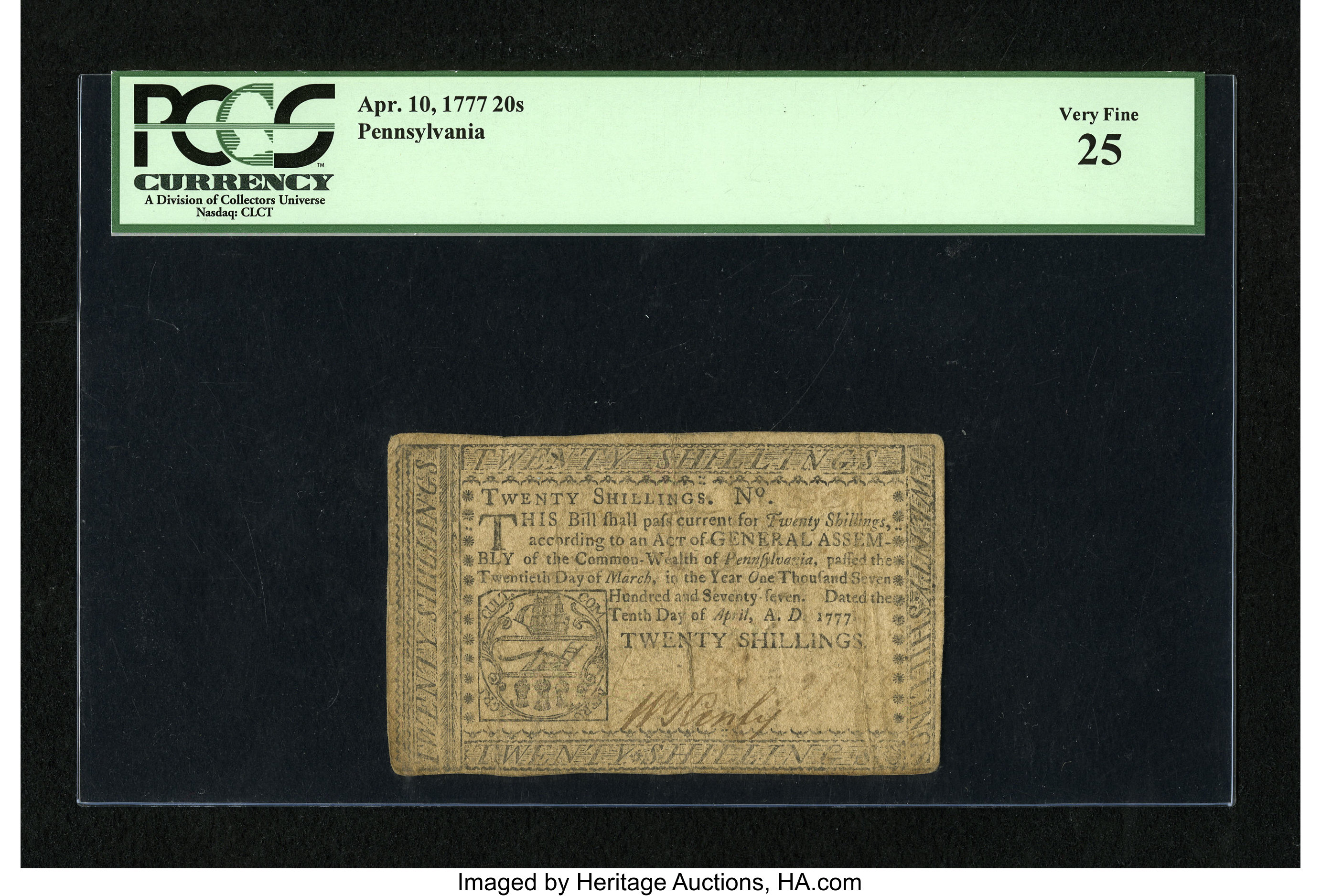 image for: Pennsylvania April 10, 1777 20s PCGS Very Fine 25....
