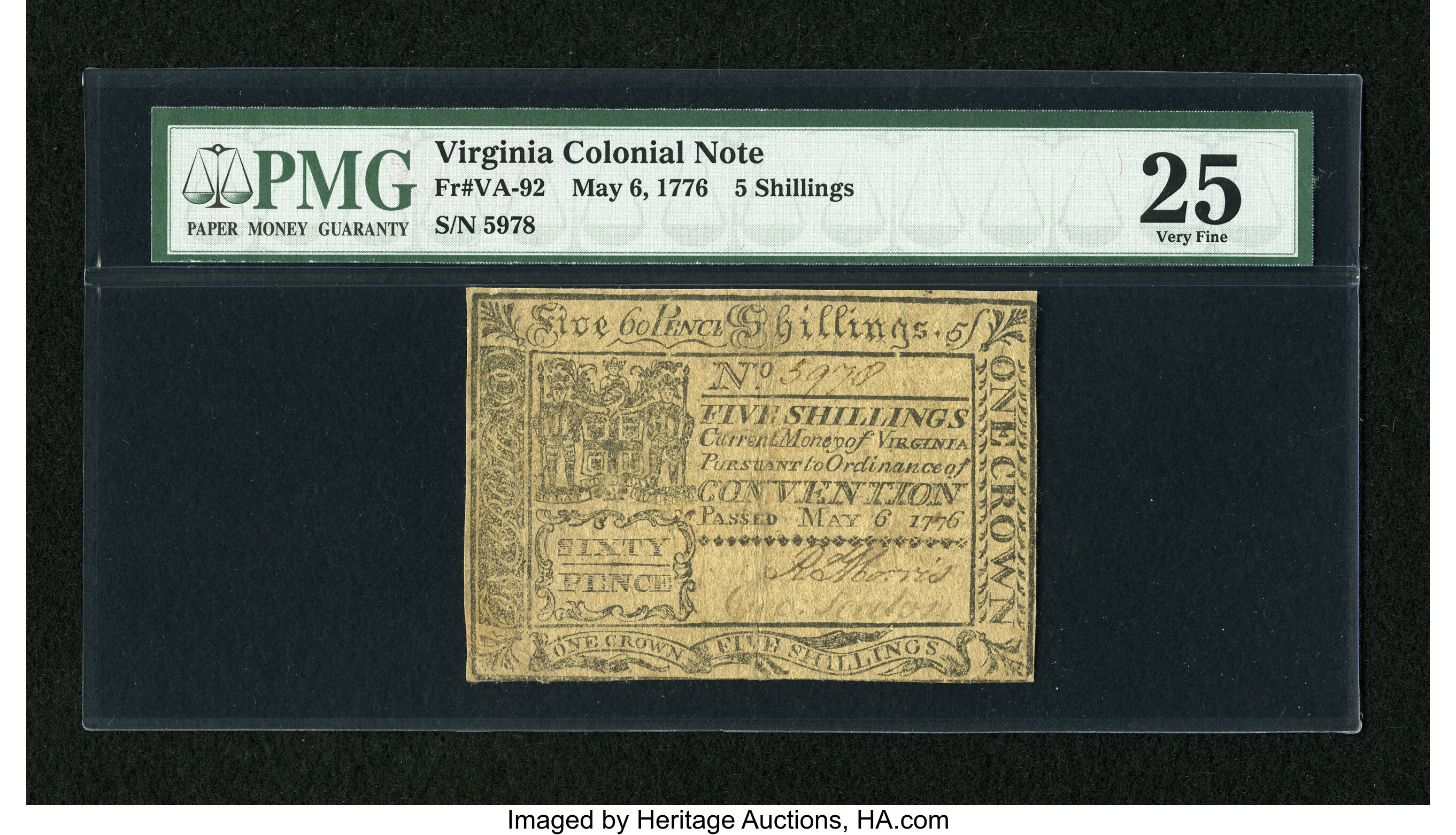 image for: Virginia May 6, 1776 5s PMG Very Fine 25....