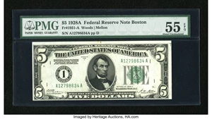 image for: Fr. 1951-A $5 1928A Federal Reserve Note. PMG About Uncirculated 55 EPQ....