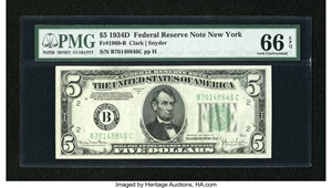 image for: Fr. 1960-B $5 1934D Federal Reserve Note. PMG Gem Uncirculated 66 EPQ....