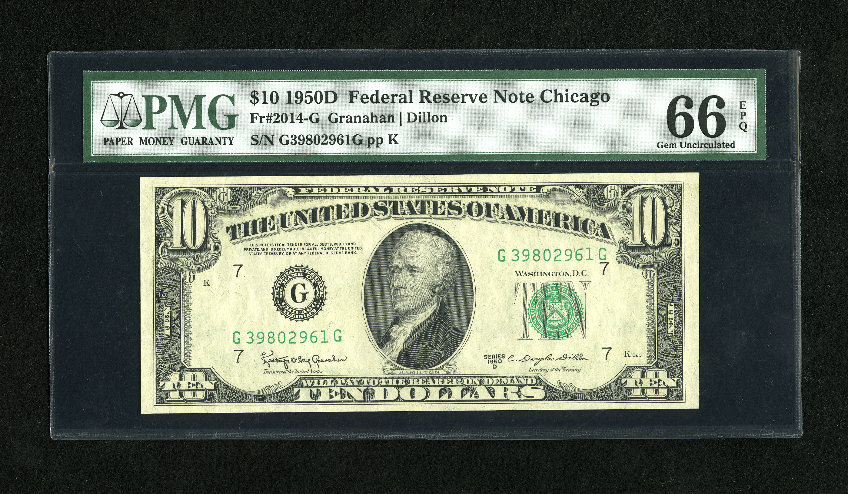 image for: Fr. 2014-G $10 1950D Federal Reserve Note. PMG Gem Uncirculated 66 EPQ....