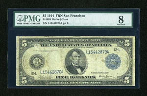image for: Fr. 889 $5 1914 Federal Reserve Note PMG Very Good 8....