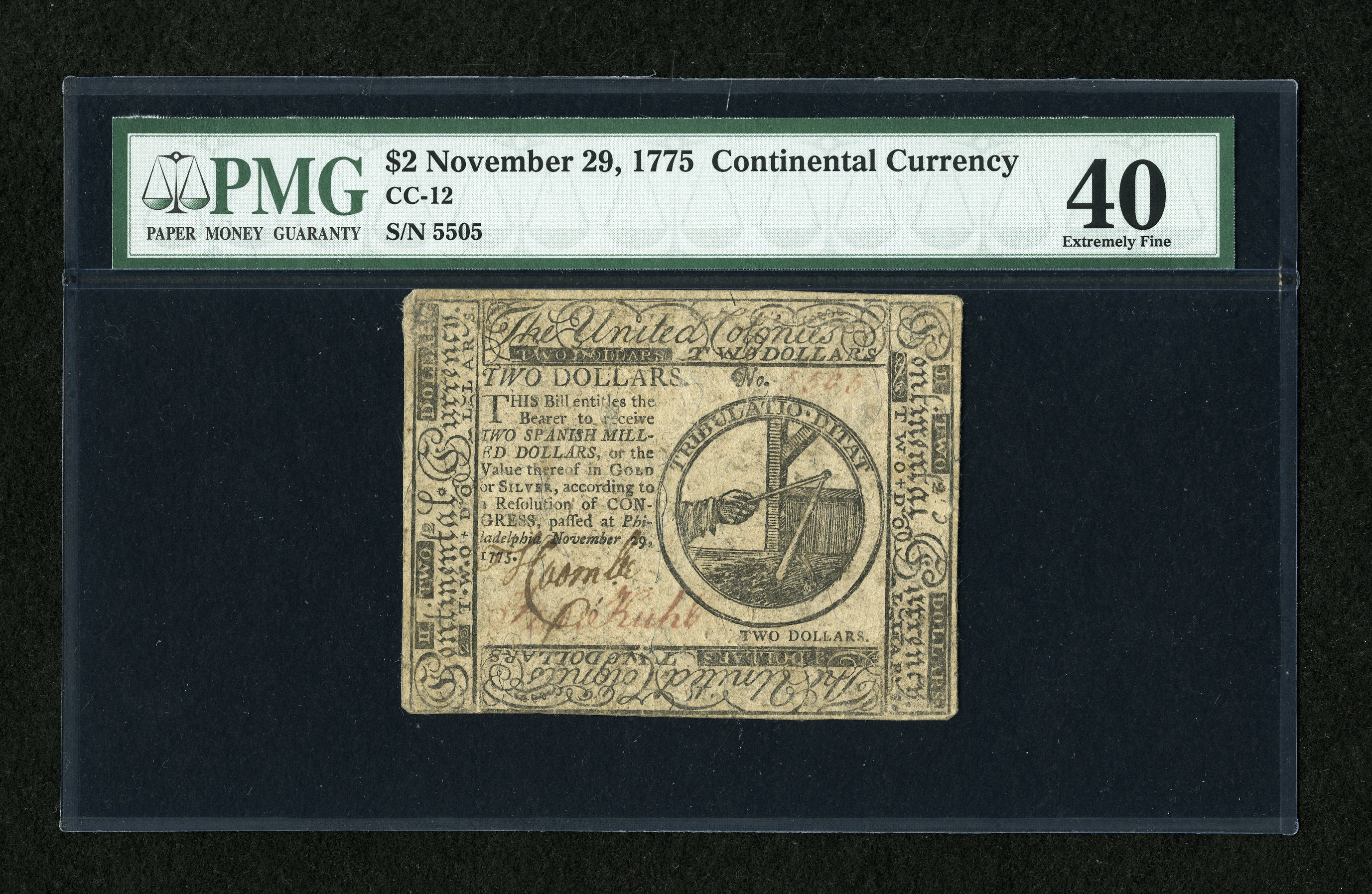 image for: Continental Currency November 29, 1775 $2 PMG Extremely Fine 40....