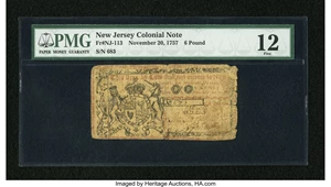 image for: New Jersey November 20, 1757 £6 PMG Fine 12....