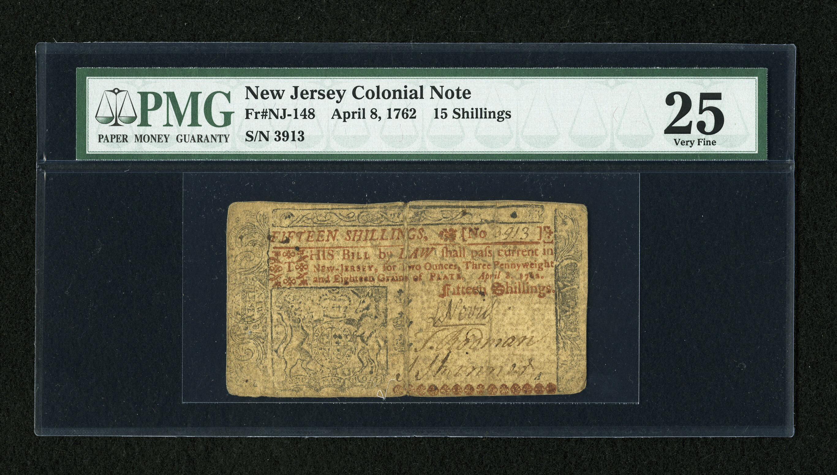 Apr 8, 1762 15s New Jersey (Fr. NJ148)