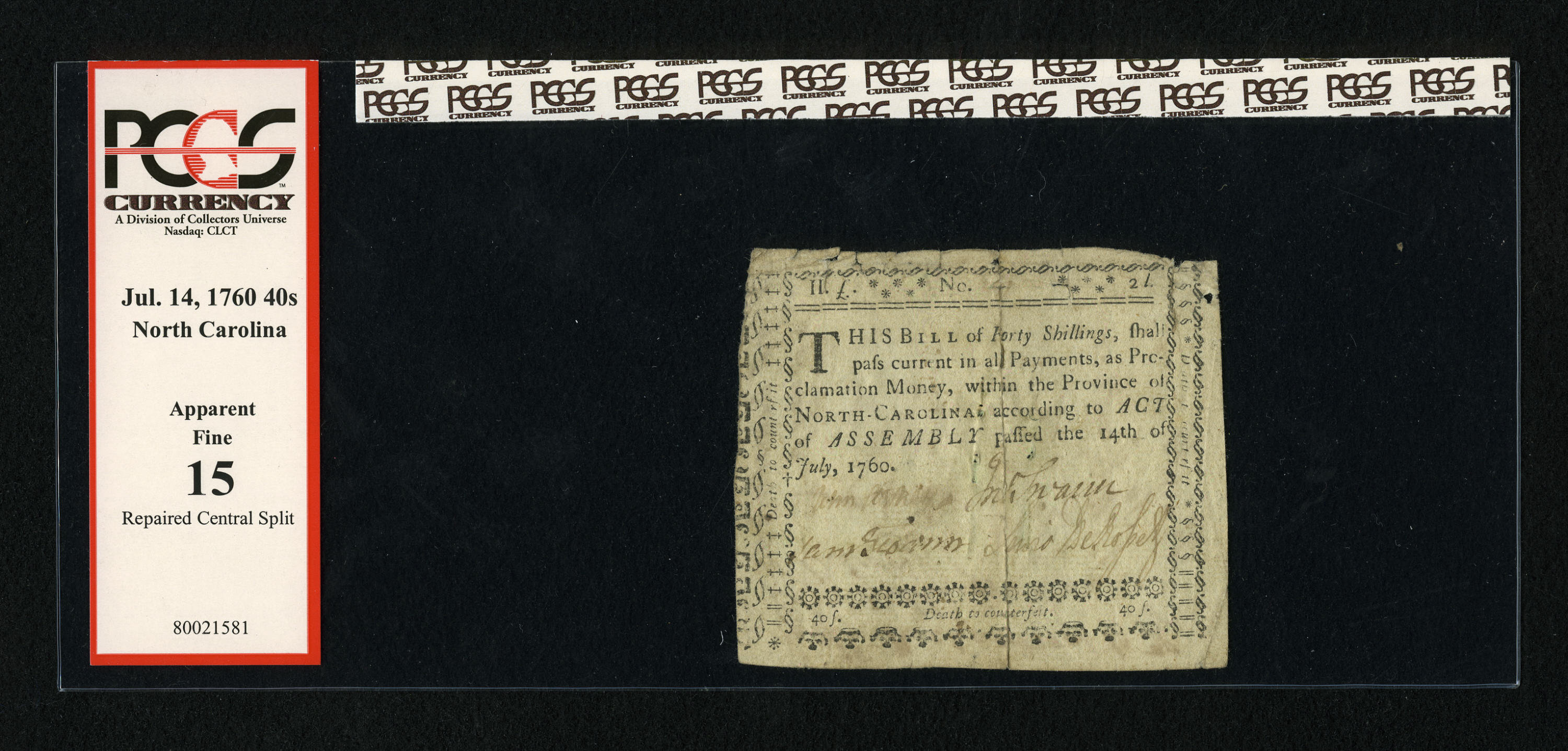 image for: North Carolina July 14, 1760 40s PCGS Apparent Fine 15....