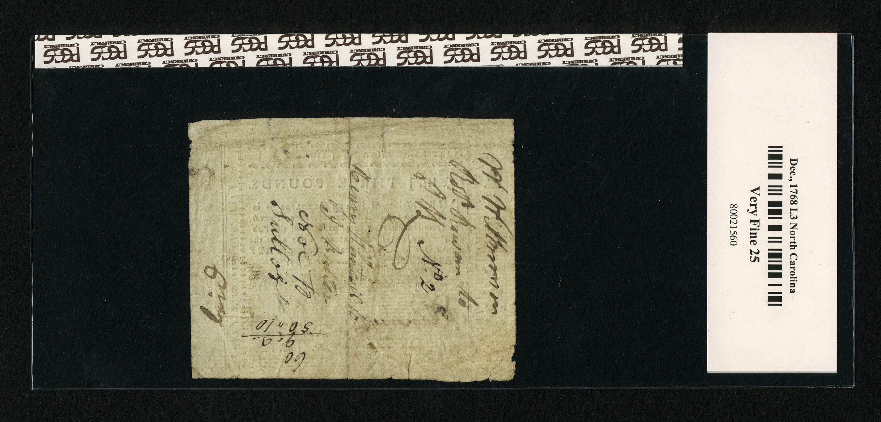 image for: North Carolina December, 1768 £3 PCGS Apparent Very Fine 25....