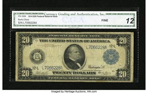 image for: Fr. 1009 $20 1914 Federal Reserve Note CGA Fine 12....