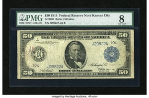 image for: Fr. 1060 $50 1914 Federal Reserve Note PMG Very Good 8....