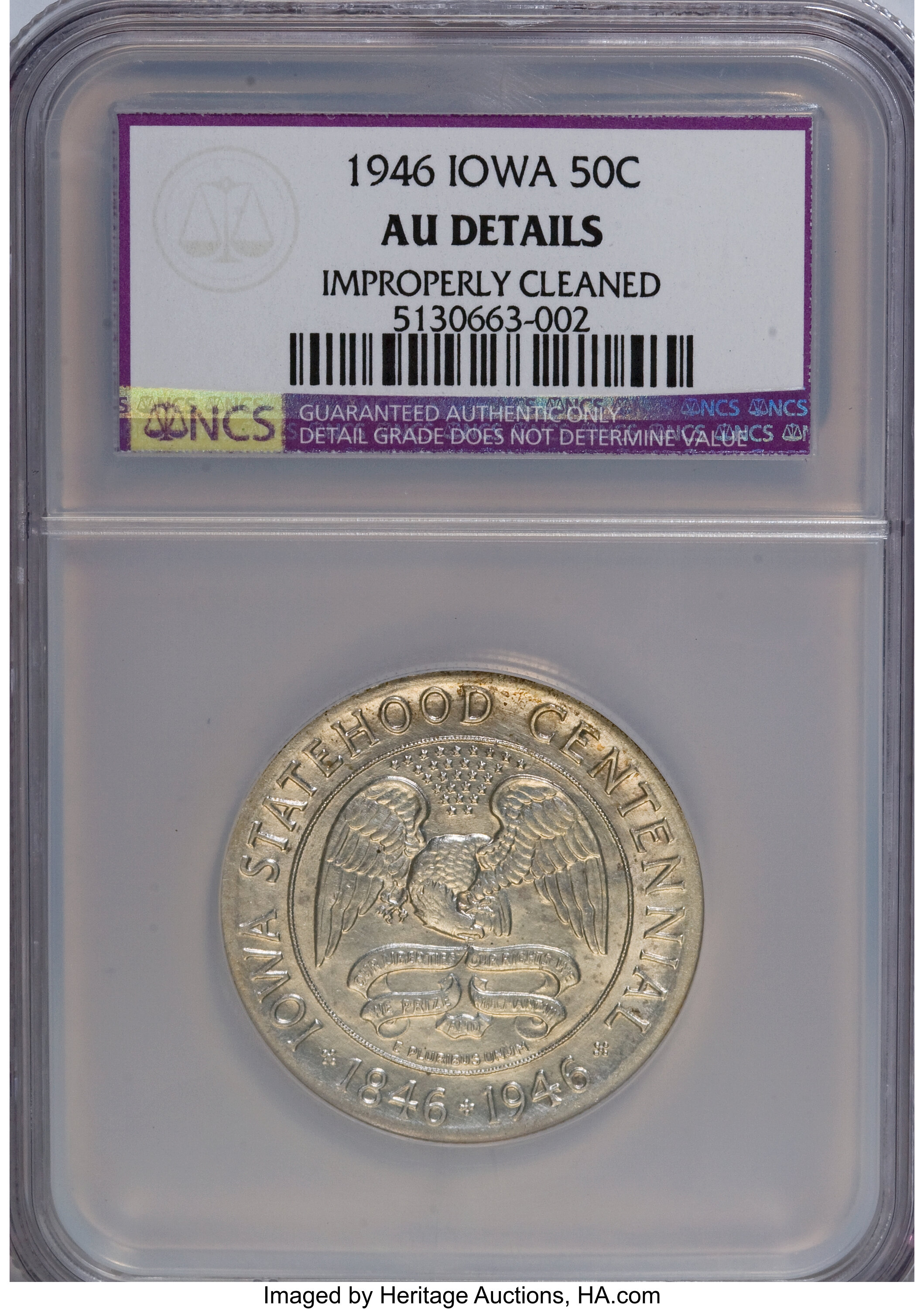 1946 50C Iowa--Improperly Cleaned--AU50 NCS. AU Details. NGC Census: (0/5067). PCGS Population (1/8372). Mintage: 100,057. ...