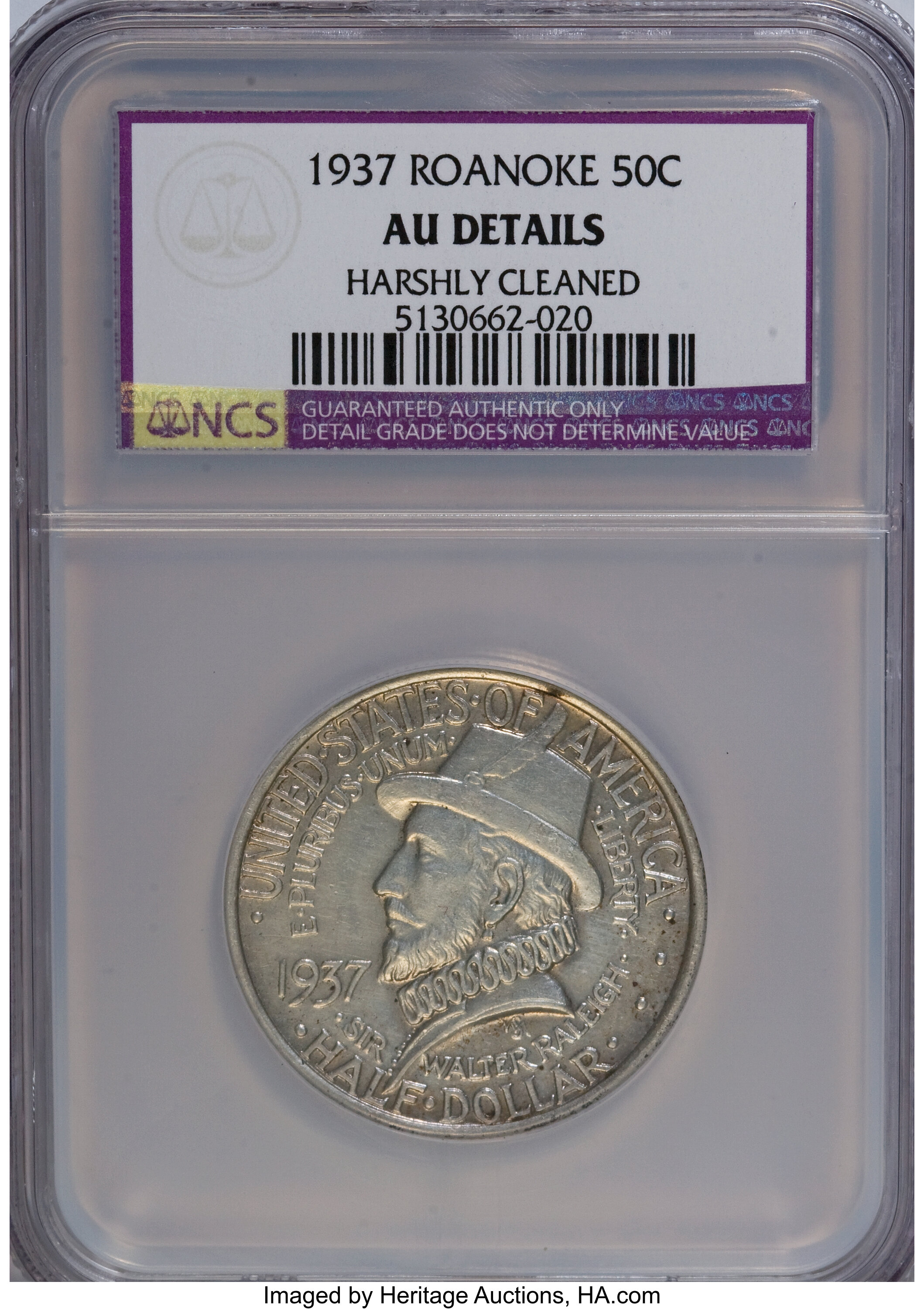 1937 50C Roanoke--Harshly Cleaned--AU50 NCS. AU Details. NGC Census: (0/3257). PCGS Population (0/5325). Mintage: 29,030. N...