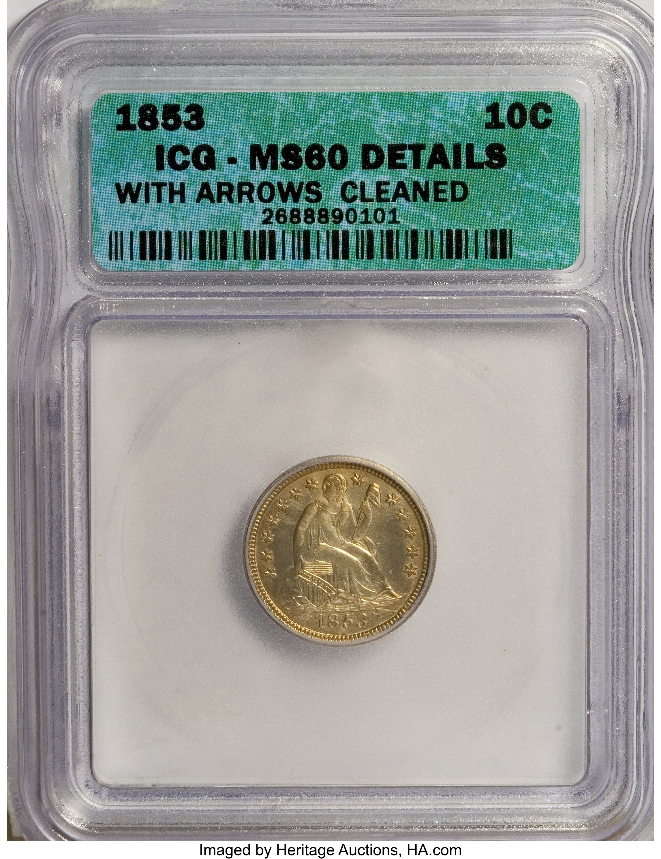 1853 10C Arrows--Cleaned--ICG. MS60 Details. NGC Census: (1/511). PCGS Population (11/436). Mintage: 12,078,010. Numismedia...