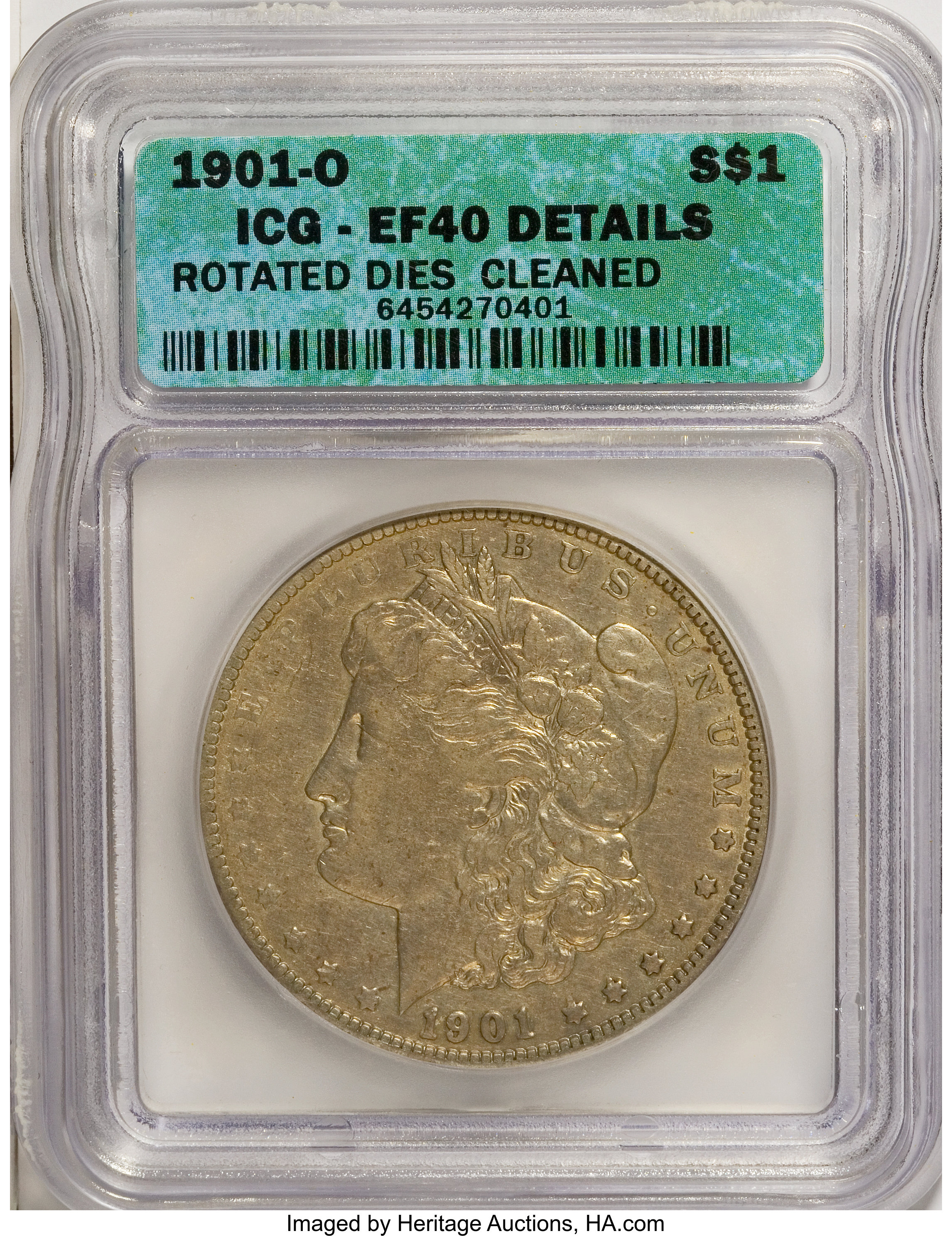 1901-O $1 --Cleaned, Rotated Dies--ICG. XF40 Details. NGC Census: (2/22627). PCGS Population (4/18206). Mintage: 13,320,000....