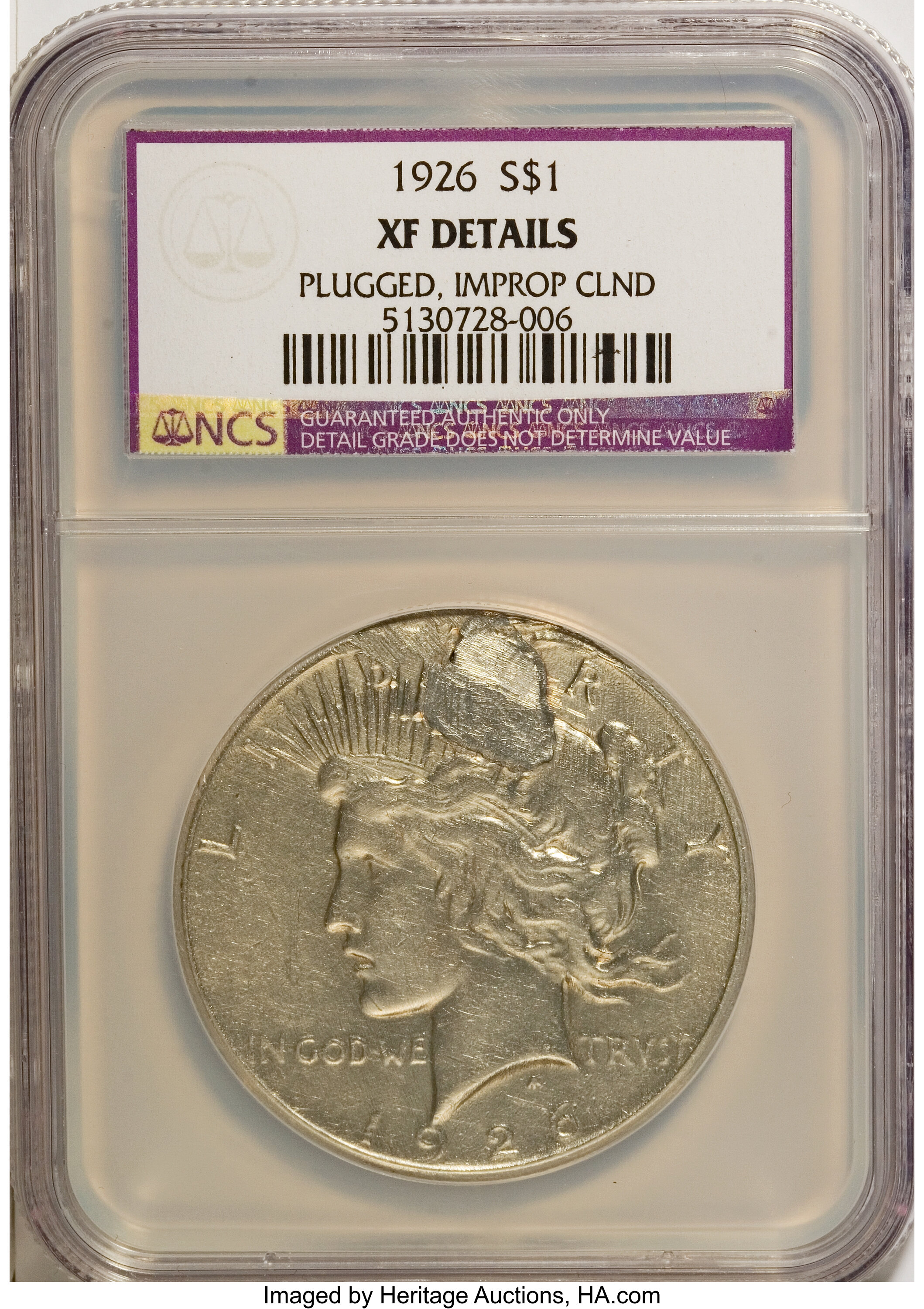 1926 $1 --Improperly Cleaned, Plugged--NCS. XF40 Details. NGC Census: (0/5494). PCGS Population (1/7246). Mintage: 1,939,000...
