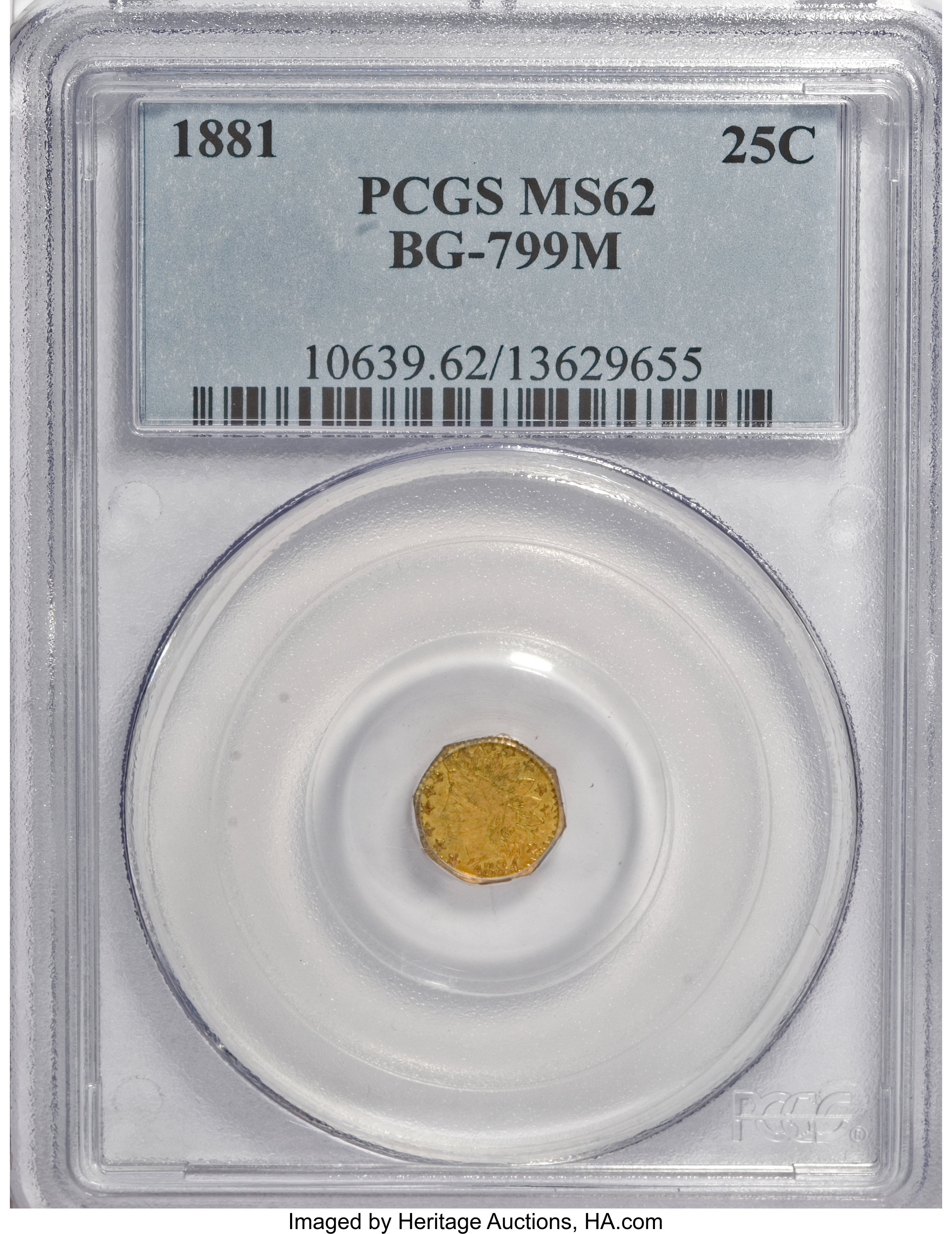image for: 1881 25C Indian Octagonal 25 Cents, BG-799M, Low R.5, MS62 PCGS. PCGS Population (3/43). NGC Census: (2/5).   (#10639)...