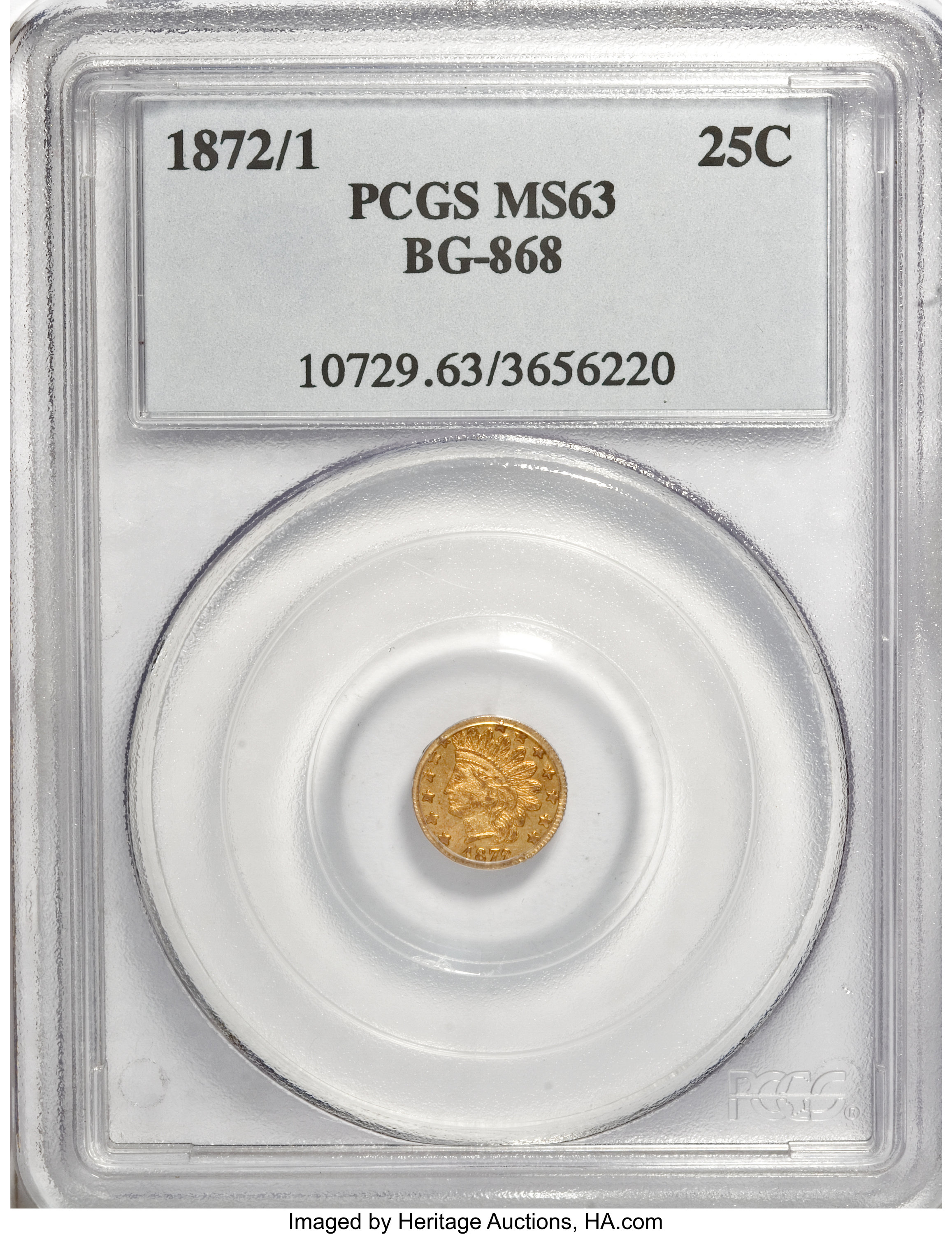 image for: 1872/1 25C Indian Round 25 Cents, BG-868, High R.4, MS63 PCGS. PCGS Population (10/31). NGC Census: (3/6).   (#10729)...
