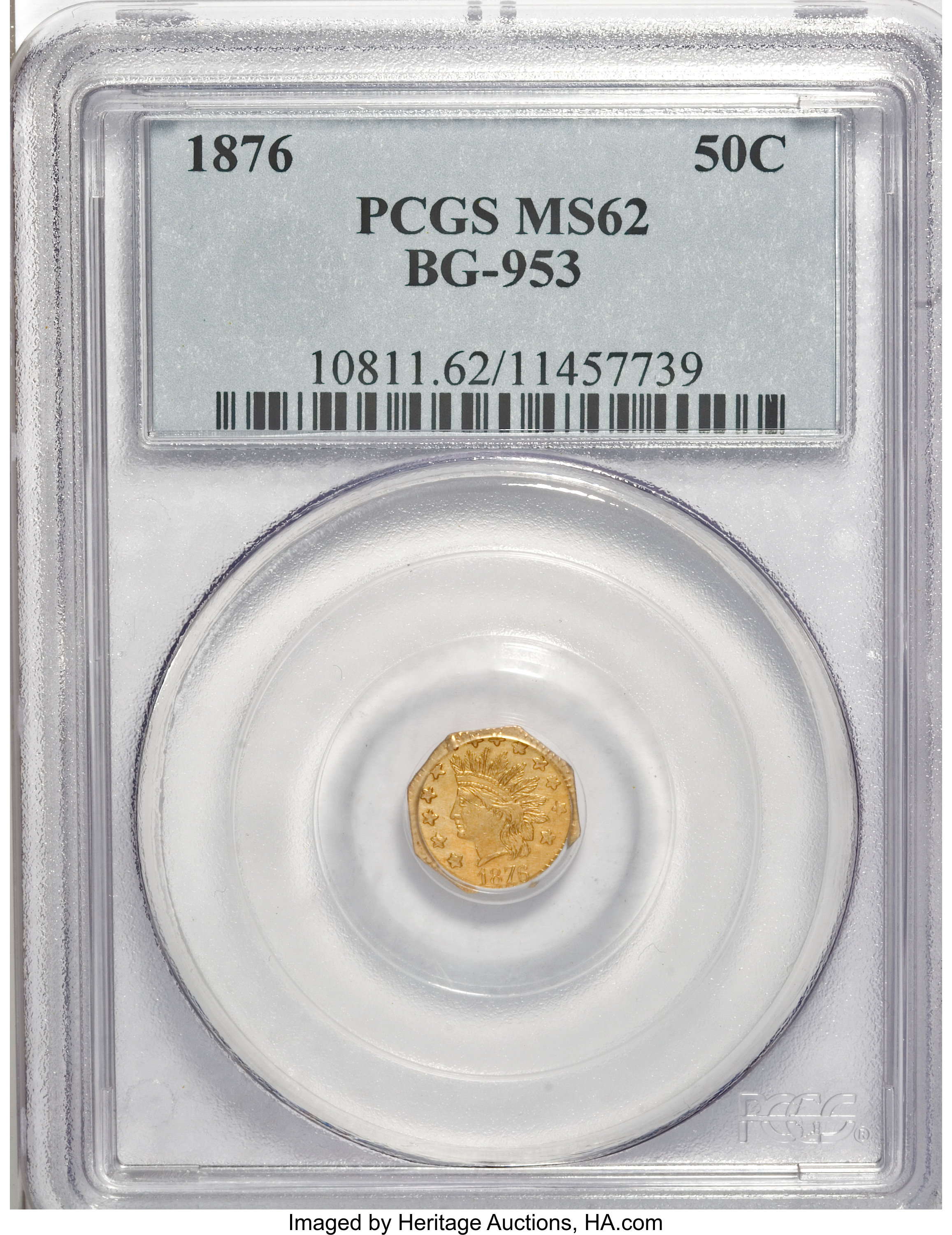 image for: 1876 50C Indian Octagonal 50 Cents, BG-953, R.5, MS62 PCGS. PCGS Population (2/24). NGC Census: (0/1).   (#10811)...