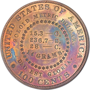 image for: 1880 $1 Goloid Metric Dollar, Judd-1652, Pollock-1852, R.6-7, PR66 Red and Brown PCGS. CAC....