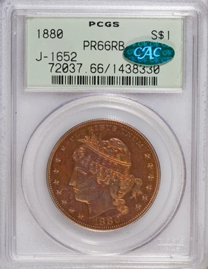 image for: 1880 $1 Goloid Metric Dollar, Judd-1652, Pollock-1852, R.6-7, PR66 Red and Brown PCGS. CAC....