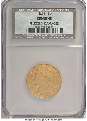 image for: 1824 $5 --Plugged, Damaged--NCS. Genuine....