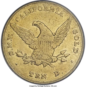 image for: 1852 $10 Wass Molitor Ten Dollar, Small Head AU55 PCGS....