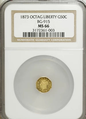 image for: 1873 50C Liberty Octagonal 50 Cents, BG-915, Low R.4, MS66 NGC....
