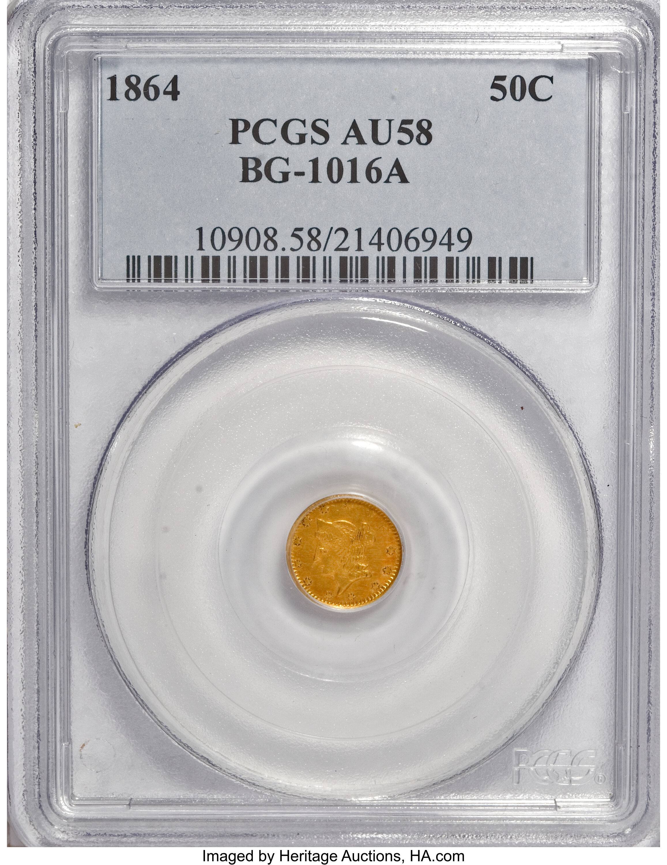 image for: 1864 50C Liberty Round 50 Cent, BG-1016A, R.8 AU58 PCGS....