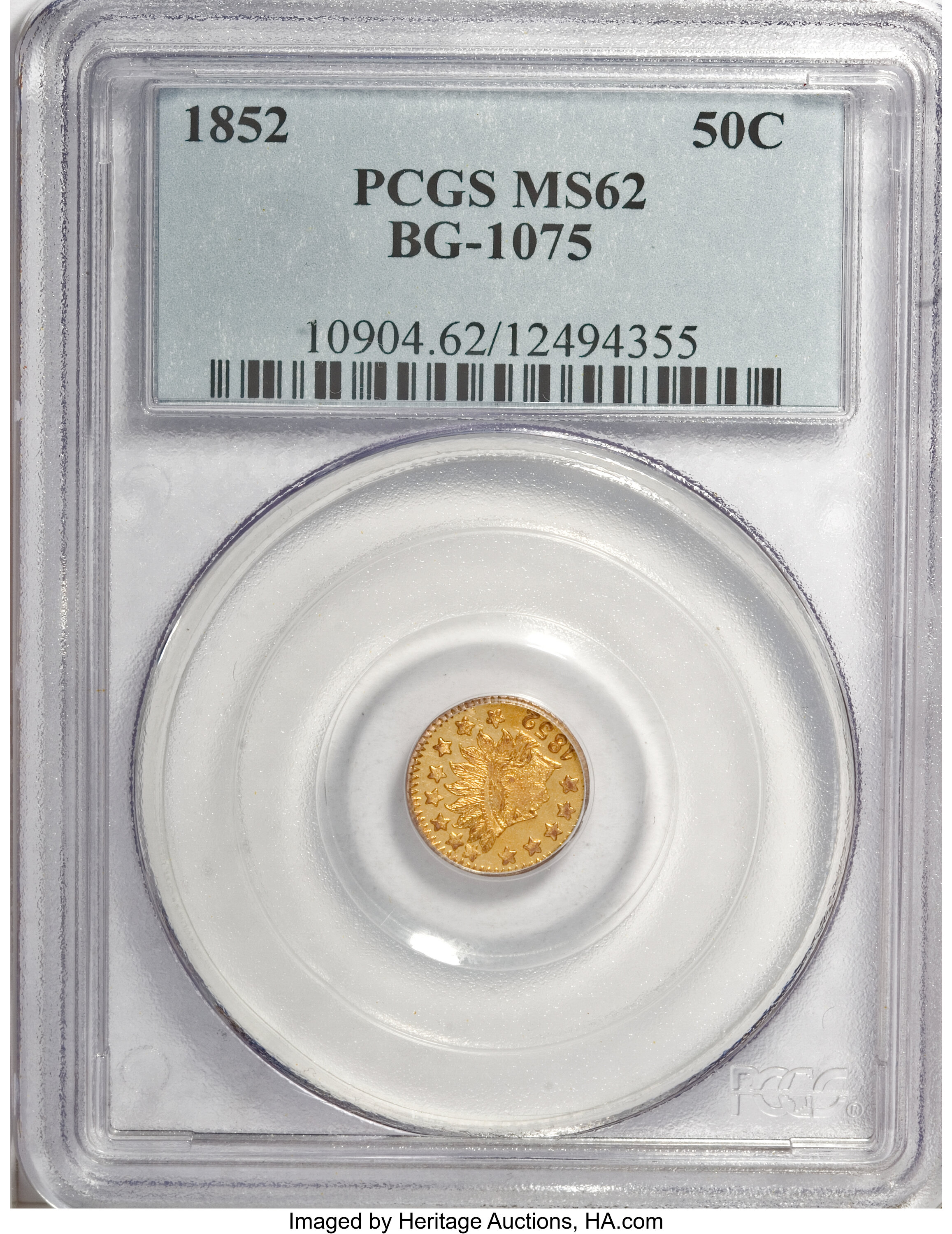 image for: 1852 50C Indian Round 50 Cents, BG-1075, R.7, MS62 PCGS....