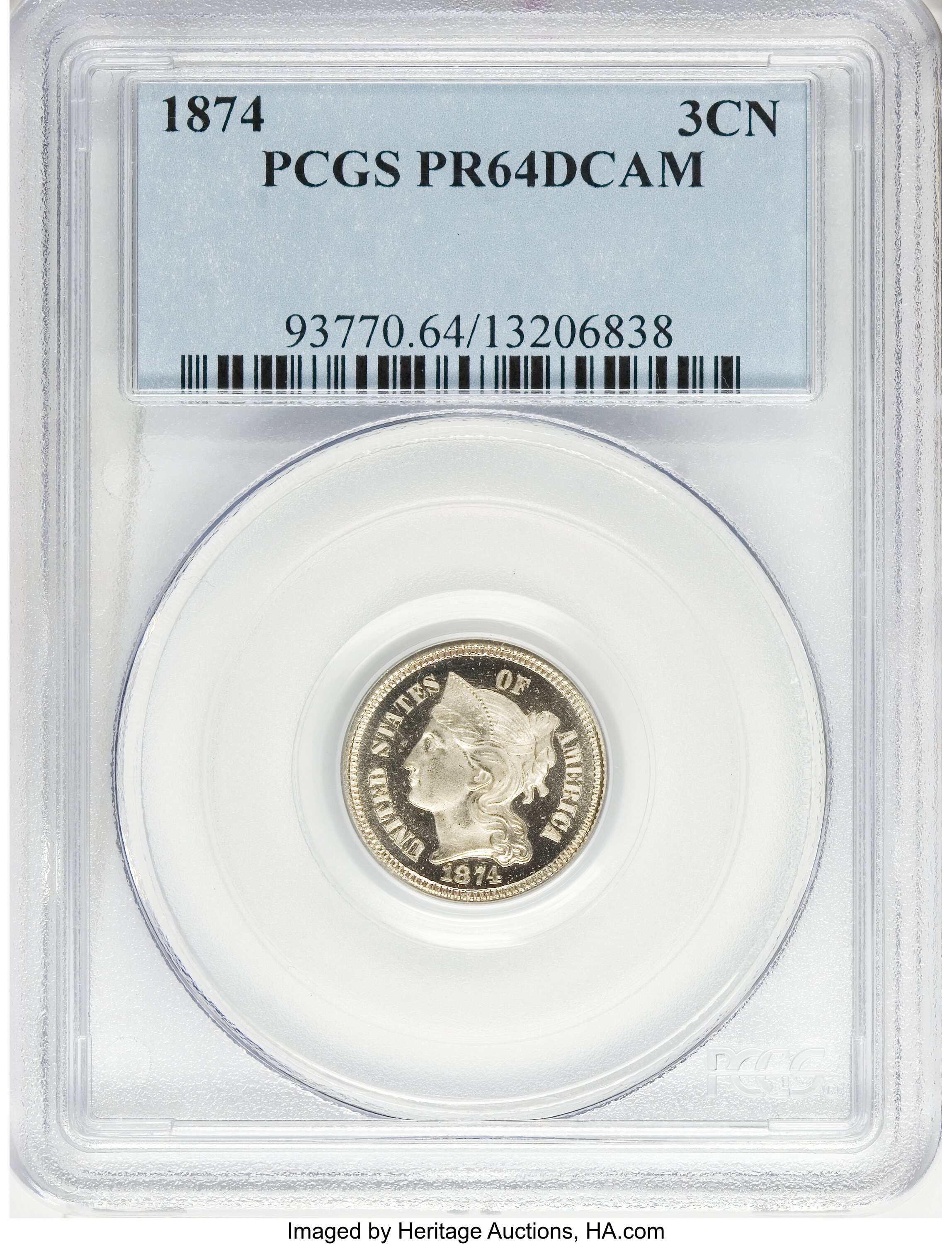 image for: 1874 3CN PR64 Deep Cameo PCGS....