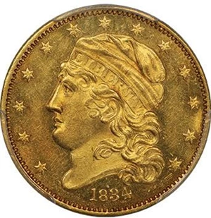 image for: $5 1834 BD-2. CAPPED, CROSS 4. PCGS MS63+ CAC